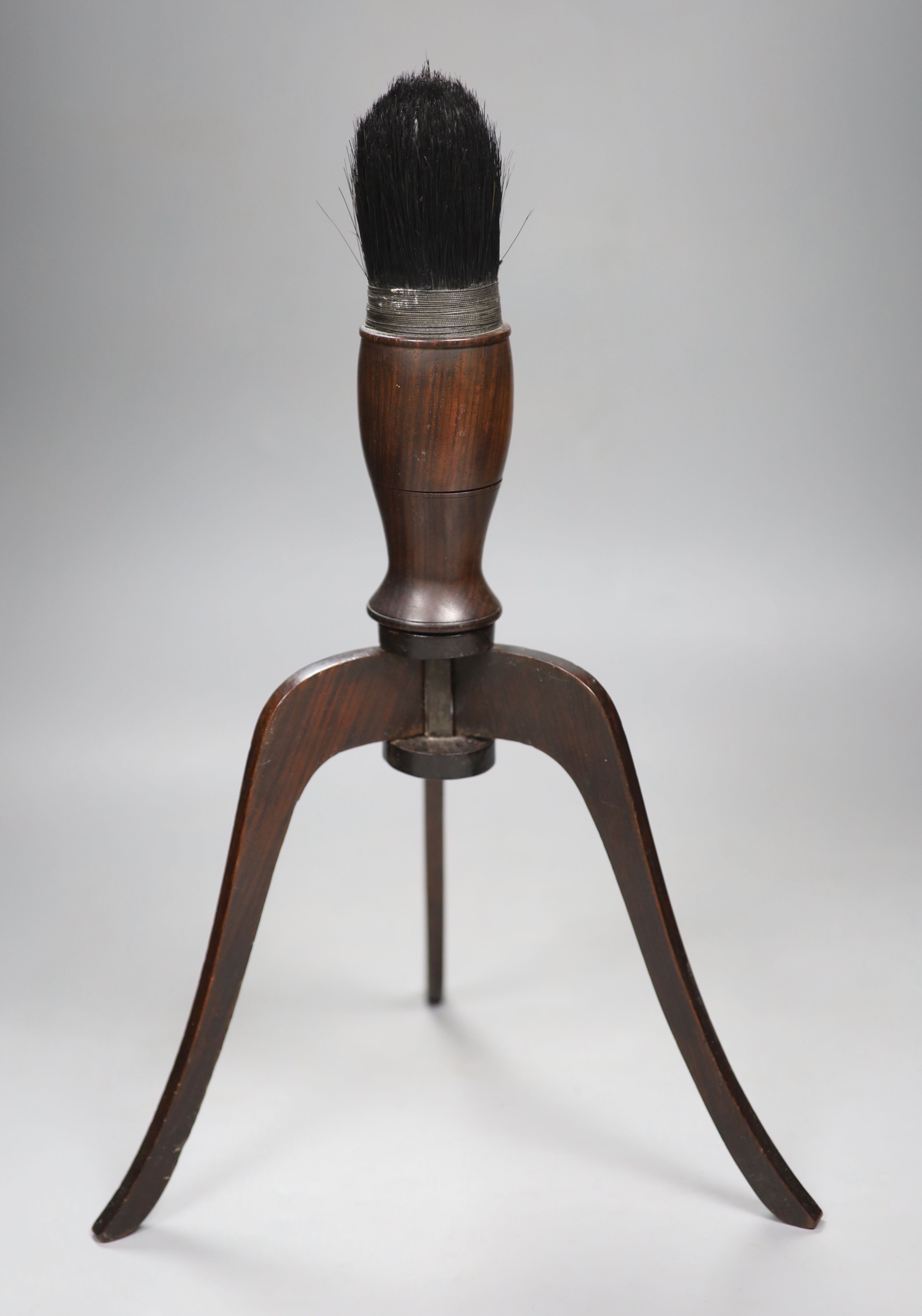 A 19th century Chinese hongmu calligraphy brush, length 19cm, and a hat stand, height 22cm